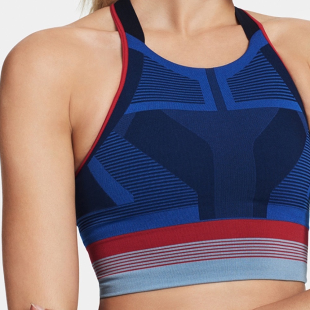 LNDR Blue Spectrum High - Neck Seamless Sports Bra